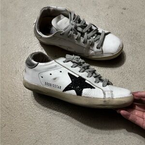 Golden Goose White Sneakers with Black Star Accent